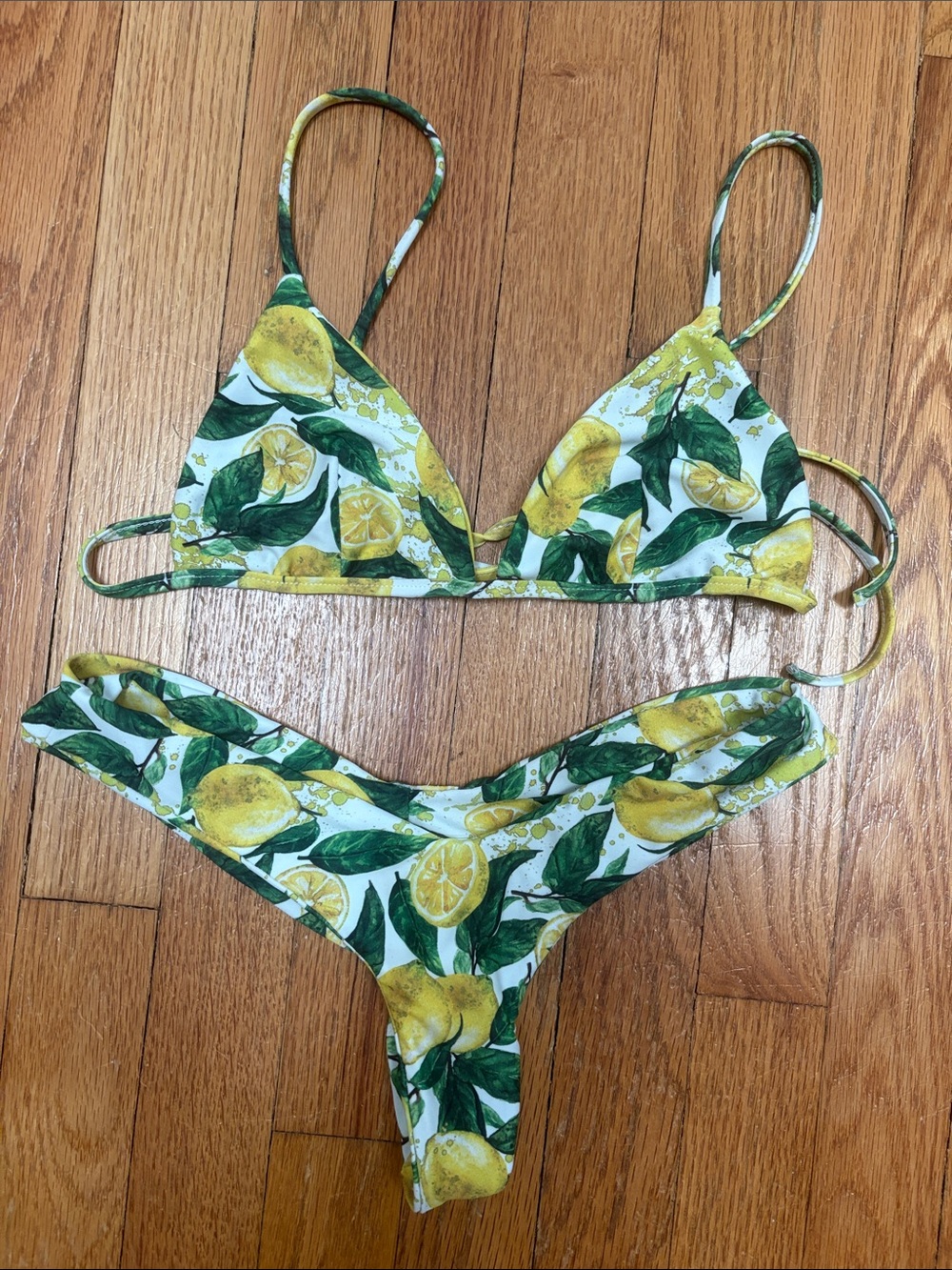 Yellow Lemon Print Triangle Bikini - Women Swim Top & Bottom